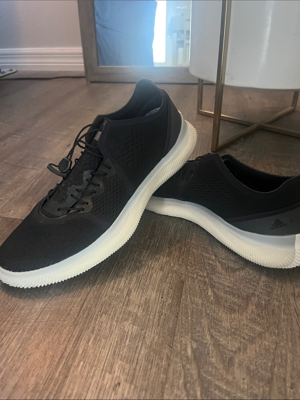 Stella McCartney Black Knit Athletic Sneakers with White Soles